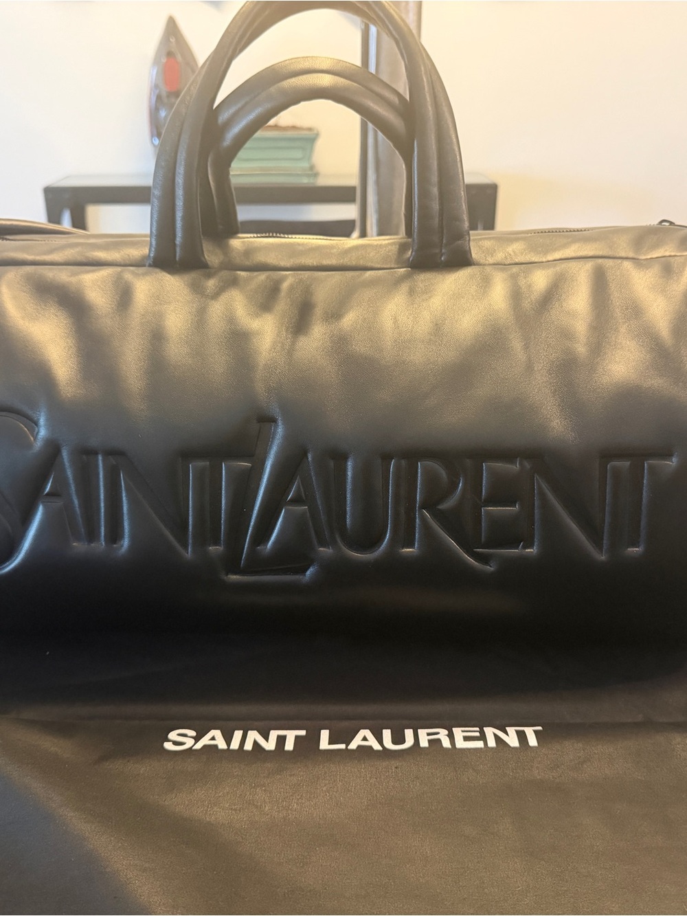 Saint Laurent Embossed Logo Leather Duffle Bag – Black – New – Retail $3,390